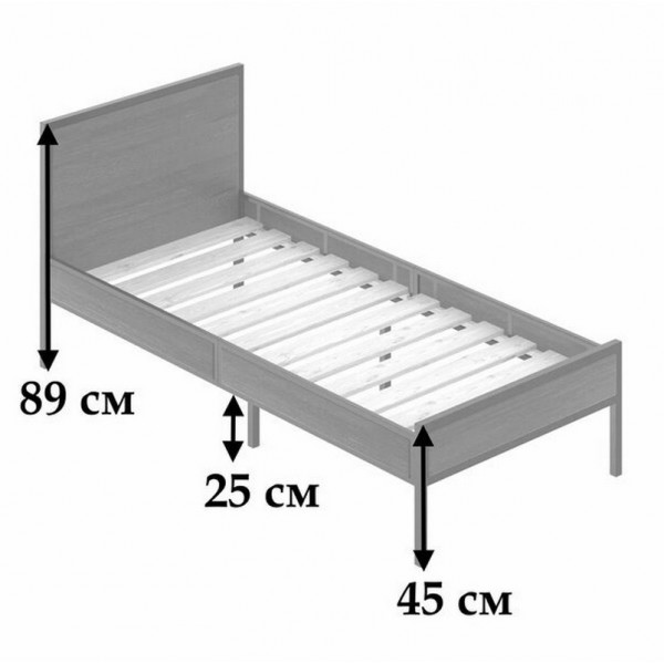 Кровать односпальная Лофт Компакт с реечным основанием, без шлифовки и покраски, с черным металлическим каркасом, 90х200 см
