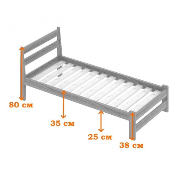 Кровать односпальная Мишка усиленная из массива сосны с реечным основанием 200х80 см (габариты 210х90), с двумя выкатными ящиками, без шлифовки и покрытия