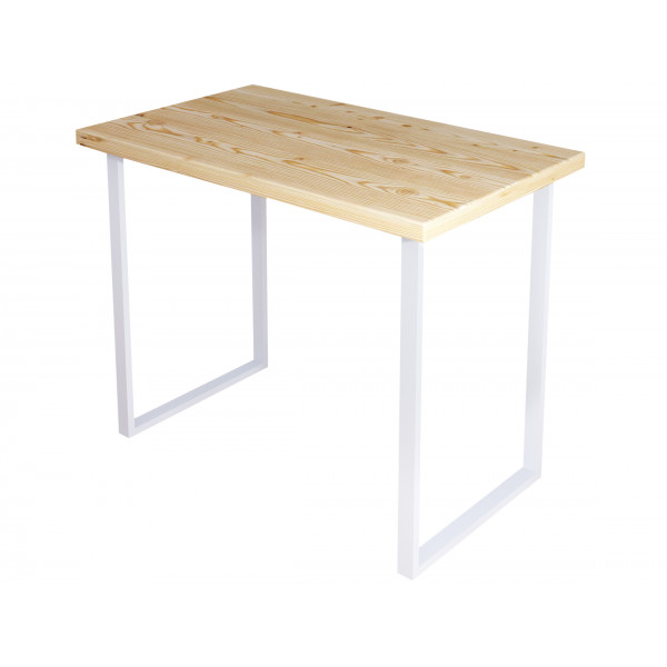 Стол кухонный Loft из массива сосны без шлифовки и покраски, 130х60х75 см, с белыми металлическими ножками