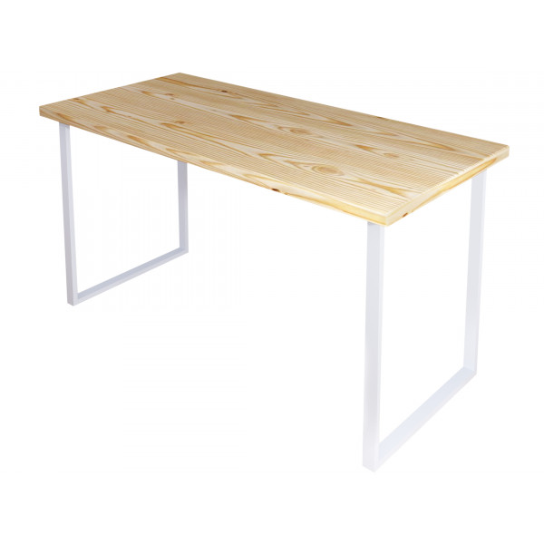 Стол кухонный Loft из массива сосны без шлифовки и покраски, 140х60х75 см, с белыми металлическими ножками