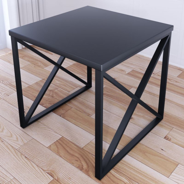 Стол кухонный Loft с квадратной столешницей цвета антрацит из массива сосны 40 мм и черными металлическими крестообразными ножками, 60x60х75 см