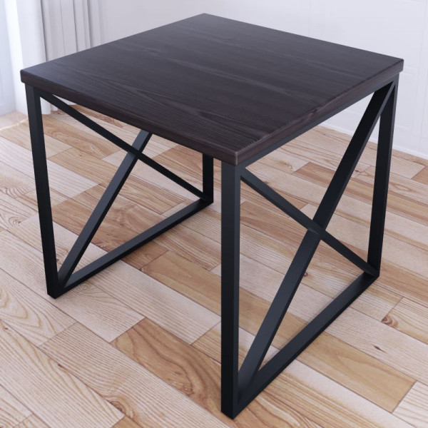 Стол кухонный Loft с квадратной столешницей цвета венге из массива сосны 40 мм и черными металлическими крестообразными ножками, 60x60х75 см