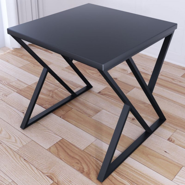 Стол кухонный Loft с квадратной столешницей цвета антрацит из массива сосны 40 мм и черными металлическими Z-образными ножками, 60x60х75 см