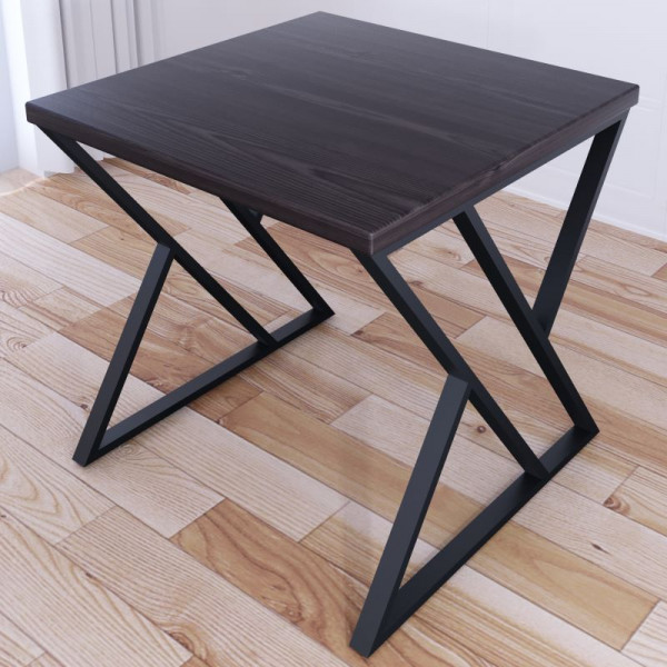 Стол кухонный Loft с квадратной столешницей цвета венге из массива сосны 40 мм и черными металлическими Z-образными ножками, 60x60х75 см