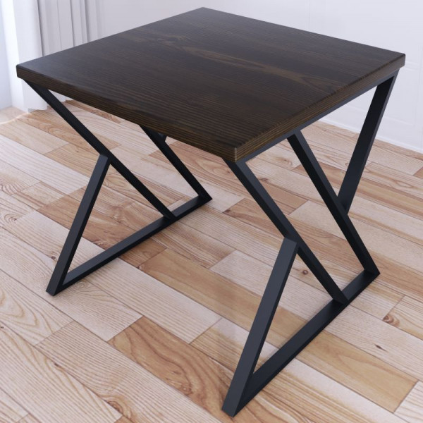 Стол кухонный Loft с квадратной столешницей цвета темного дуба из массива сосны 40 мм и черными металлическими Z-образными ножками, 60x60х75 см