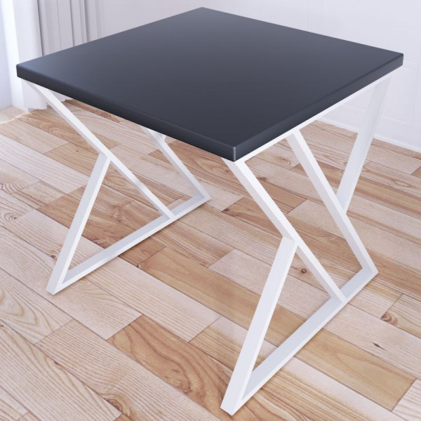 Стол кухонный Loft с квадратной столешницей цвета антрацит из массива сосны 40 мм и белыми металлическими Z-образными ножками, 60x60х75 см