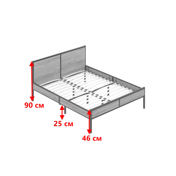 Кровать двуспальная Лофт с ортопедическим основанием, цвет венге с черным металлическим каркасом, 180х200 см
