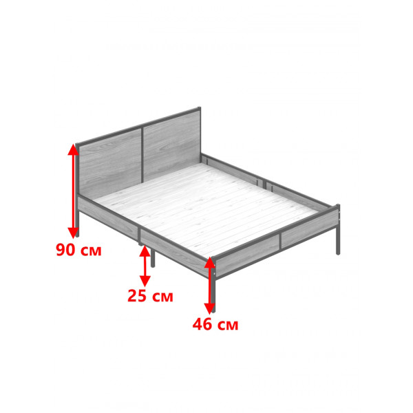 Кровать двуспальная Лофт со сплошным основанием, цвет венге с черным металлическим каркасом, 140х200 см