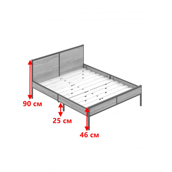Кровать двуспальная Лофт с реечным основанием, цвет венге с черным металлическим каркасом, 160х200 см