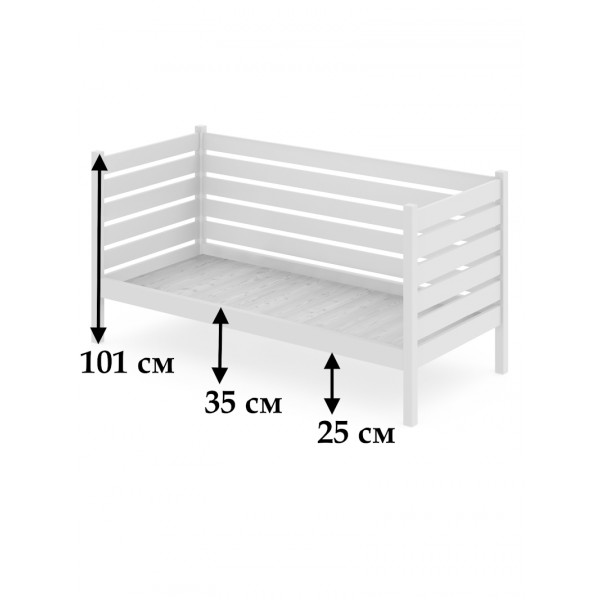 Тахта односпальная из массива сосны со сплошным основанием и высокими бортиками, 80х160 см (габариты 90х170), цвет белый