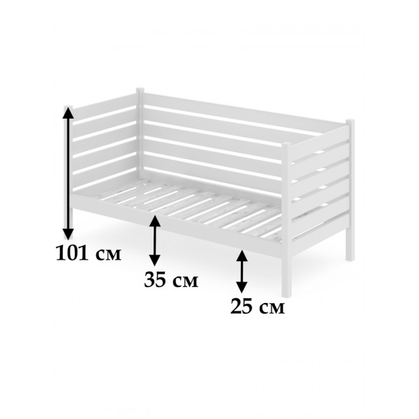Тахта односпальная из массива сосны с реечным основанием и высокими бортиками, 80х160 см (габариты 90х170), цвет белый