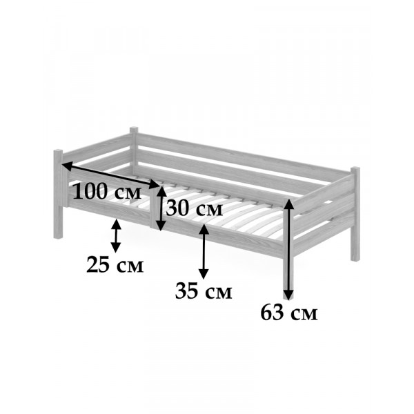 Кровать односпальная подростковая из массива сосны с ортопедическим основанием, 90х200 см (габариты 100х210), с двумя выкатными ящиками, без шлифовки и покраски