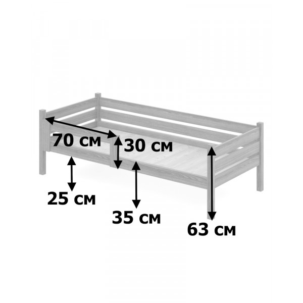 Кровать односпальная подростковая из массива сосны со сплошным основанием, 80х140 см (габариты 90х150), с двумя выкатными ящиками, без шлифовки и покраски