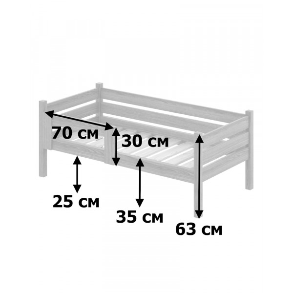Кровать односпальная подростковая из массива сосны с реечным основанием, 70х140 см (габариты 80х150), с двумя выкатными ящиками, без покраски