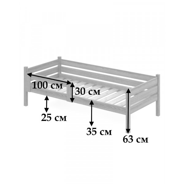 Кровать односпальная подростковая из массива сосны с реечным основанием, 90х200 см (габариты 100х210), с двумя выкатными ящиками, без покраски