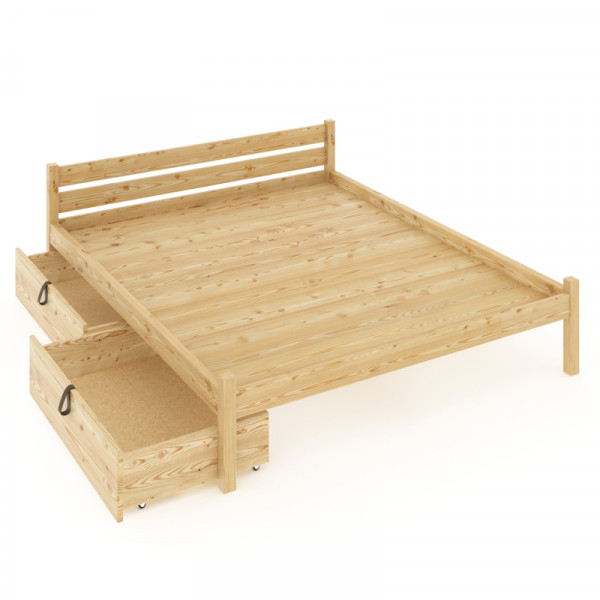 Кровать двуспальная Классика из массива сосны со сплошным основанием 200х120 см (габариты 210х130), с двумя выкатными ящиками, лакированная