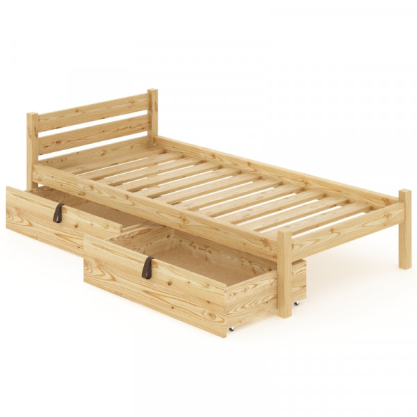 Кровать односпальная Классика из массива сосны с реечным основанием 200х80 см (габариты 210х90), с двумя выкатными ящиками, лакированная