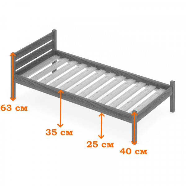 Кровать односпальная Классика из массива сосны с реечным основанием 200х80 см (габариты 210х90), с двумя выкатными ящиками, цвет антрацит