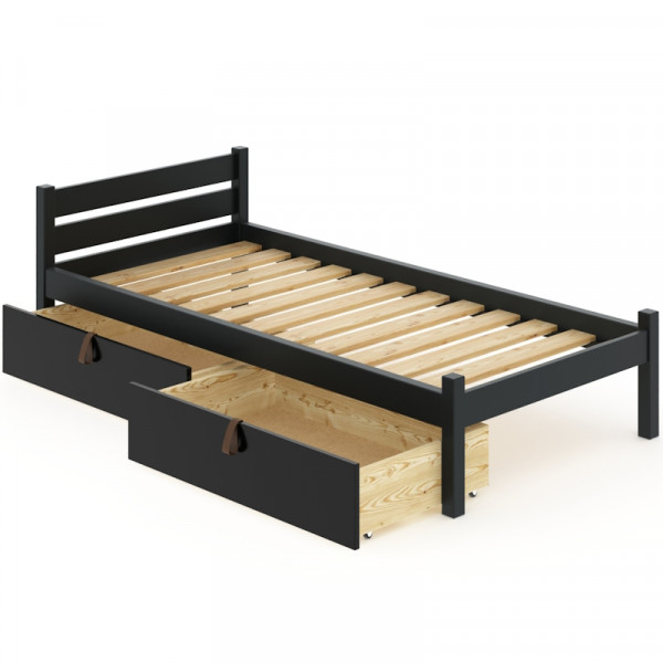 Кровать односпальная Классика из массива сосны с реечным основанием 200х80 см (габариты 210х90), с двумя выкатными ящиками, цвет антрацит