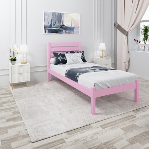 Кровать односпальная Классика из массива сосны с реечным основанием и высокой спинкой, цвет розовый, 80х190 см