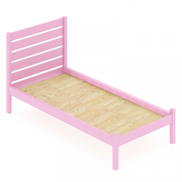 Кровать односпальная Классика из массива сосны со сплошным основанием и высокой спинкой, цвет розовый, 80х200 см