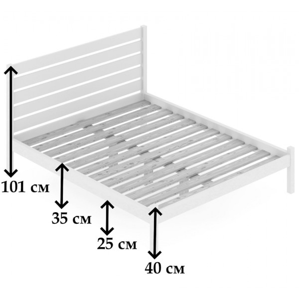 Кровать двуспальная Классика из массива сосны с высокой спинкой и реечным основанием, 190х120 см (габариты 200х130), лакированная