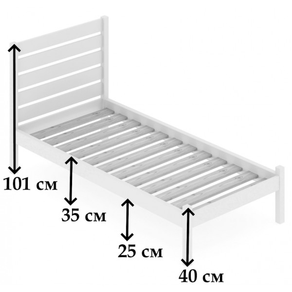 Кровать односпальная Классика из массива сосны с реечным основанием и высокой спинкой, цвет белый, 100х190 см