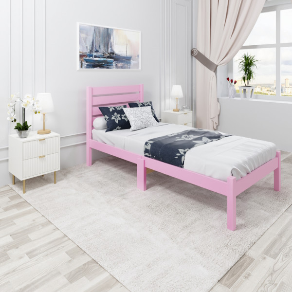 Кровать односпальная Классика Компакт сосновая с ортопедическим основанием и высокой спинкой, цвет розовый, 60х190 см