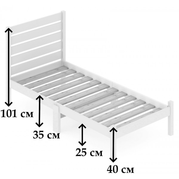 Кровать односпальная Классика Компакт с высокой спинкой, из массива сосны с реечным основанием, цвет белый, 60х190 см