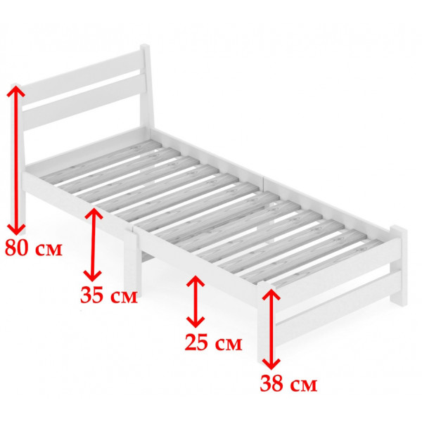 Кровать односпальная Мишка Компакт сосновая с реечным основанием, цвет белый, 60х190 см