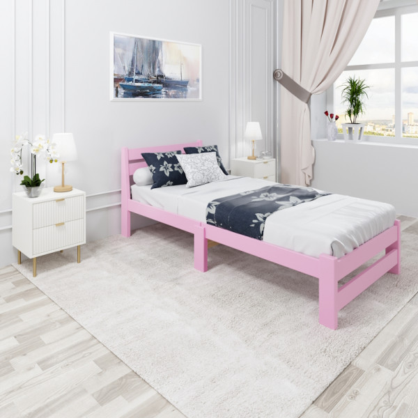 Кровать односпальная Мишка Компакт сосновая с реечным основанием, цвет розовый, 60х190 см