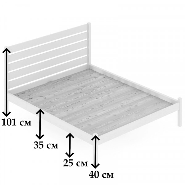 Кровать двуспальная Классика из массива сосны с высокой спинкой и сплошным основанием, 200х140 см (габариты 210х150), цвет белый