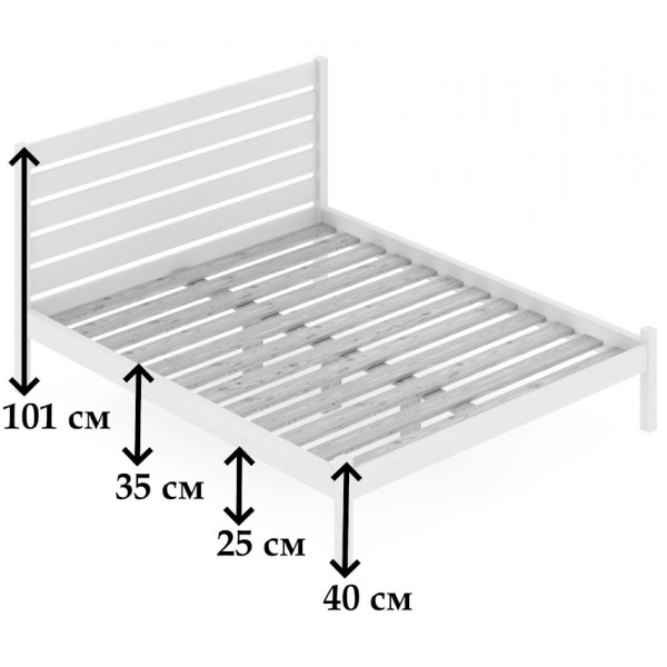 Кровать двуспальная Классика из массива сосны с высокой спинкой и реечным основанием, 200х140 см (габариты 210х150), без покраски