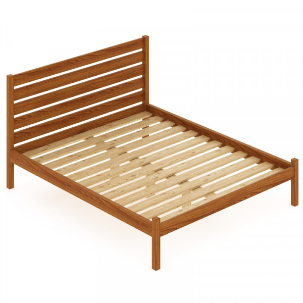Кровать двуспальная Классика из массива сосны с высокой спинкой и реечным основанием, 200х140 см (габариты 210х150), цвет ольхи