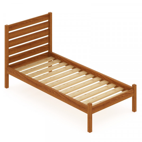 Кровать односпальная Классика из массива сосны с реечным основанием и высокой спинкой, цвет ольхи, 90х200 см