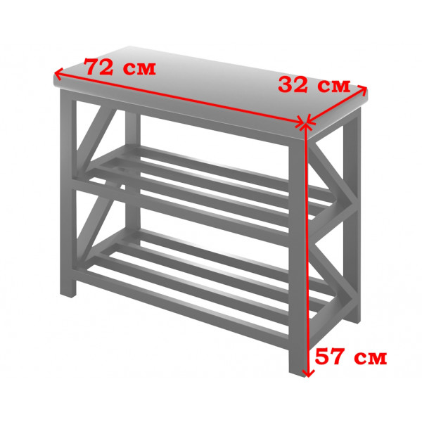 Обувница банкетка Лофт в прихожую, белый металлический каркас с полками для обуви, цвет ольхи