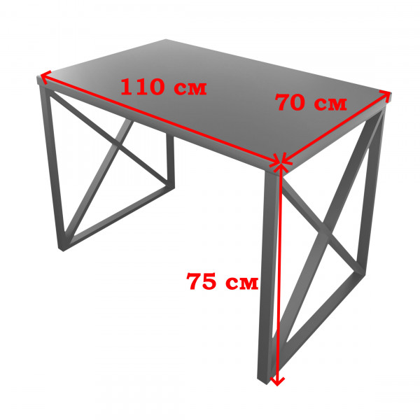 Стол кухонный Loft со столешницей без покрытия из массива сосны 40 мм и черными металлическими крестообразными ножками, 110х70х75 см