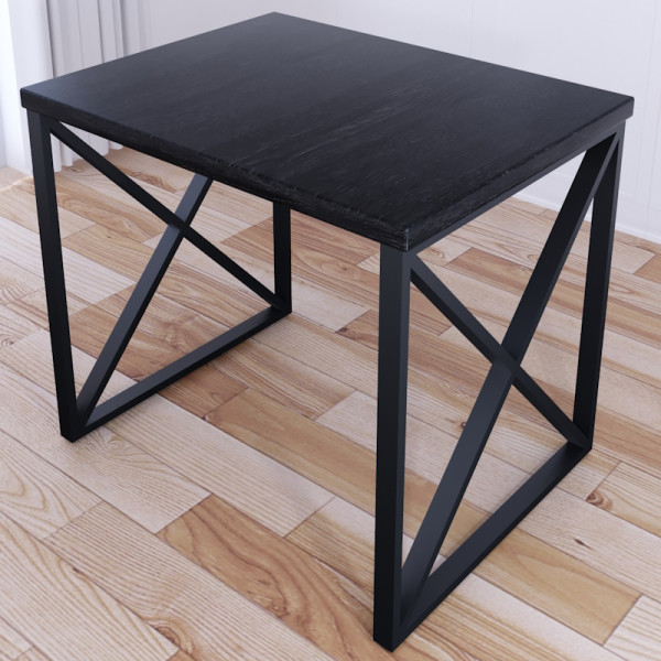 Стол кухонный Loft со столешницей цвета черного оникса из массива сосны 40 мм и черными металлическими крестообразными ножками, 70х60х75 см