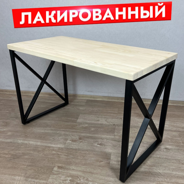 Стол кухонный Loft с лакированной столешницей из массива сосны 40 мм и черными металлическими крестообразными ножками, 100х60х75 см
