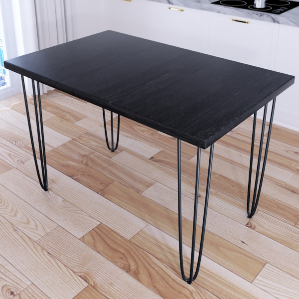 Стол кухонный Loft со столешницей цвета черного оникса из массива сосны 40 мм на черных металлических ножках-шпильках, 110x60х75 см