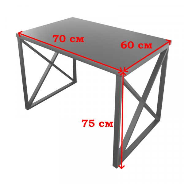 Стол кухонный Loft со столешницей цвета антрацит из массива сосны 40 мм и черными металлическими крестообразными ножками, 70х60х75 см