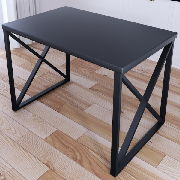 Стол кухонный Loft со столешницей цвета антрацит из массива сосны 40 мм и черными металлическими крестообразными ножками, 70х60х75 см
