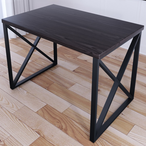 Стол кухонный Loft со столешницей цвета венге из массива сосны 40 мм и черными металлическими крестообразными ножками, 70х60х75 см