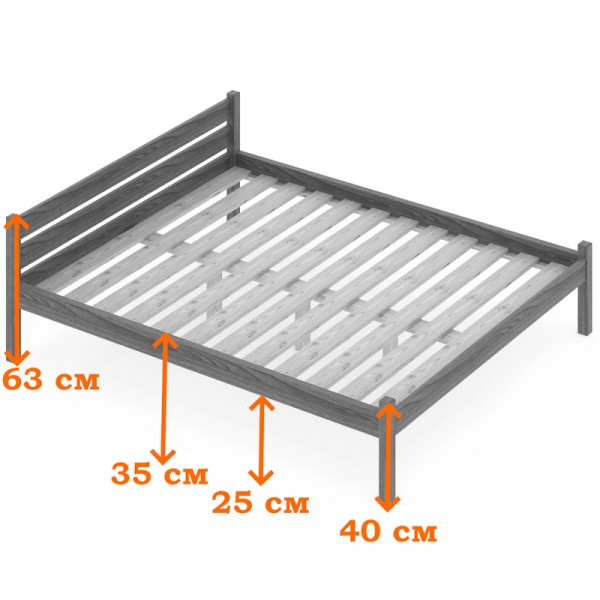 Кровать двуспальная Классика из массива сосны с реечным основанием, 200х180 см (габариты 210х190), цвет ольхи