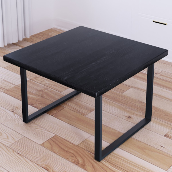 Стол журнальный Loft с квадратной столешницей цвета черного оникса из массива сосны 40 мм и черными металлическими ножками, 60х60х50 см