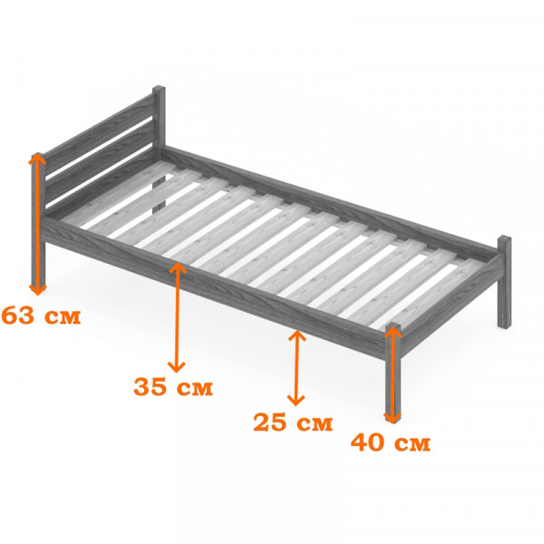 Кровать односпальная Классика из массива сосны с реечным основанием, 200х80 см (габариты 210х90), цвет ольхи