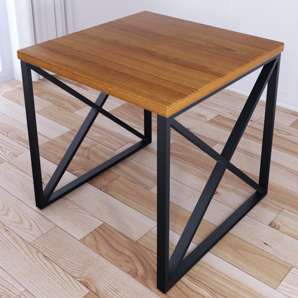 Стол кухонный Loft с квадратной столешницей цвета ольхи из массива сосны 40 мм и черными металлическими крестообразными ножками, 60x60х75 см
