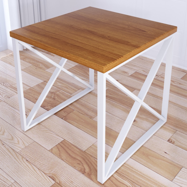 Стол кухонный Loft с квадратной столешницей цвета ольхи из массива сосны 40 мм и белыми металлическими крестообразными ножками, 60x60х75 см