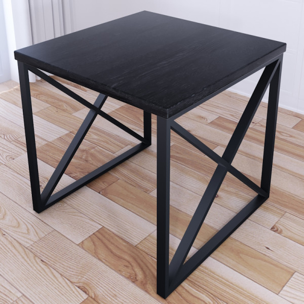 Стол кухонный Loft с квадратной столешницей цвета черного оникса из массива сосны 40 мм и черными металлическими крестообразными ножками, 60x60х75 см