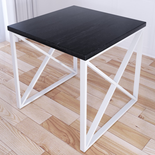 Стол кухонный Loft с квадратной столешницей цвета черного оникса из массива сосны 40 мм и белыми металлическими крестообразными ножками, 60x60х75 см